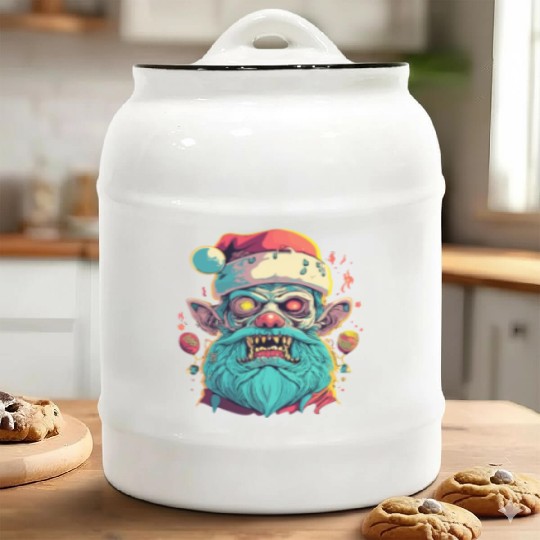 Zombie Face With Santa Hat Ceramic Cookie Jars