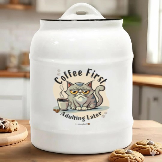 Coffee First - Adulting Later (...maybe) Ceramic Cookie Jars
