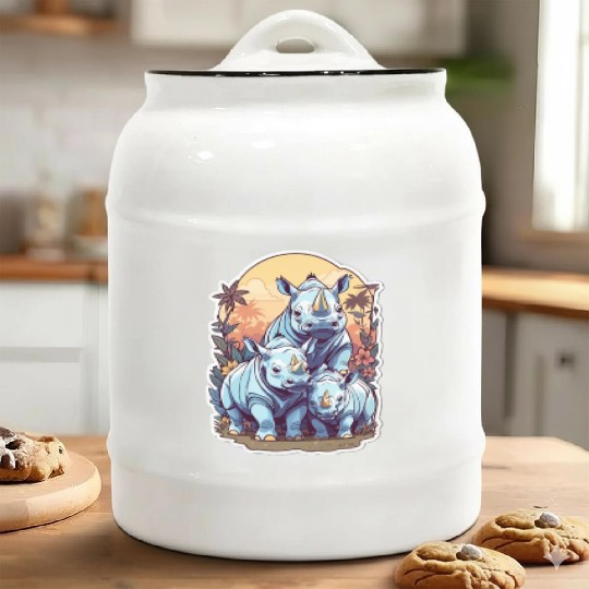 Rhinos Kawaii Ceramic Cookie Jars