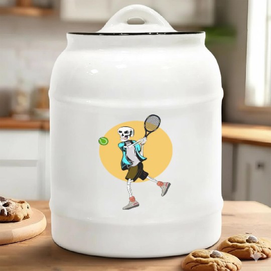 Skeleton Playing Tennis Ceramic Cookie Jars