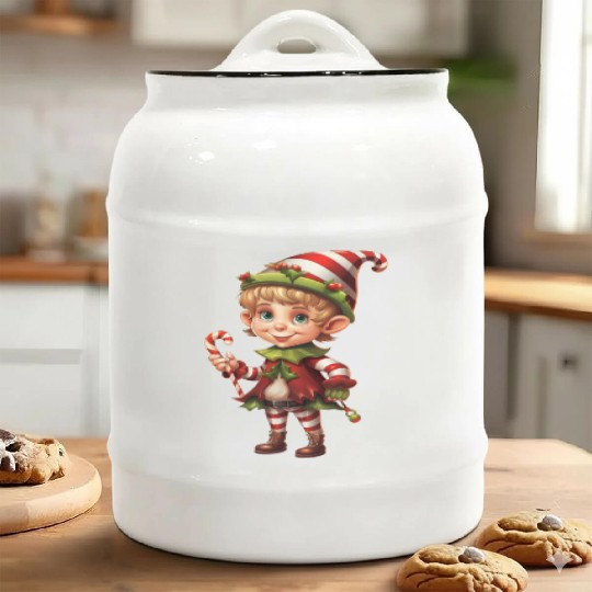 Christmas Elf Candy Cane X-Mas Pajamas Party Ceramic Cookie Jars