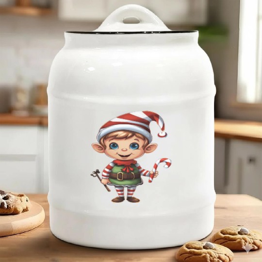 Christmas Elf Candy Cane X-Mas Pajamas Party Ceramic Cookie Jars