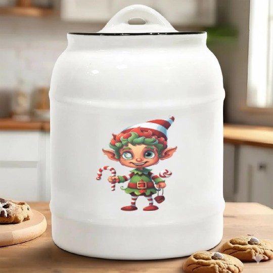 Christmas Elf Candy Cane X-Mas Pajamas Party Ceramic Cookie Jars