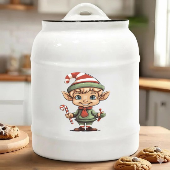 Christmas Elf Candy Cane X-Mas Pajamas Party Ceramic Cookie Jars