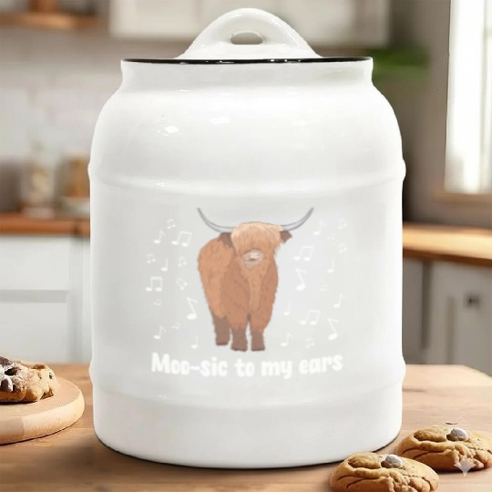 Moo-sic Funny Music Highland Cow Ceramic Cookie Jars