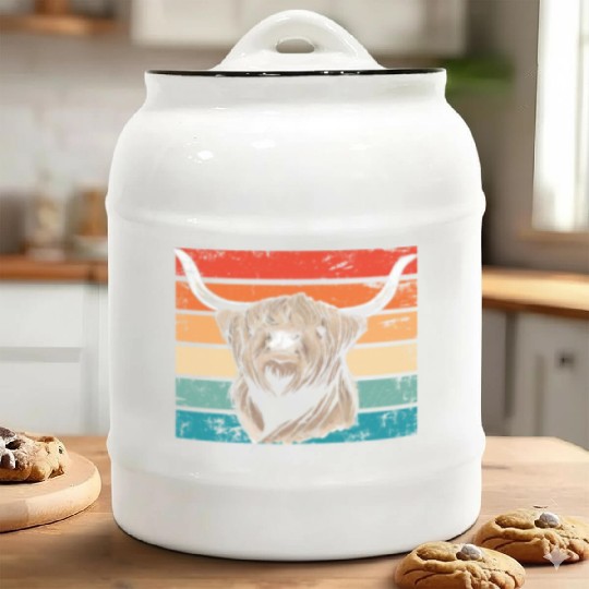 Retro Scottish Highland Cow Outfit Ceramic Cookie Jars