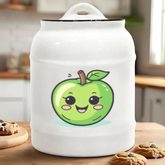 Apple Cute Fruit Green Smiling Lovers Foodie Ceramic Cookie Jars