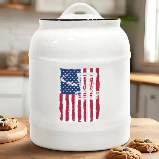 Disc Golf USA Flag American Folf Frolf Men Women Ceramic Cookie Jars