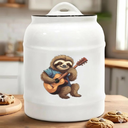 Sloth Guitar Player Ceramic Cookie Jars
