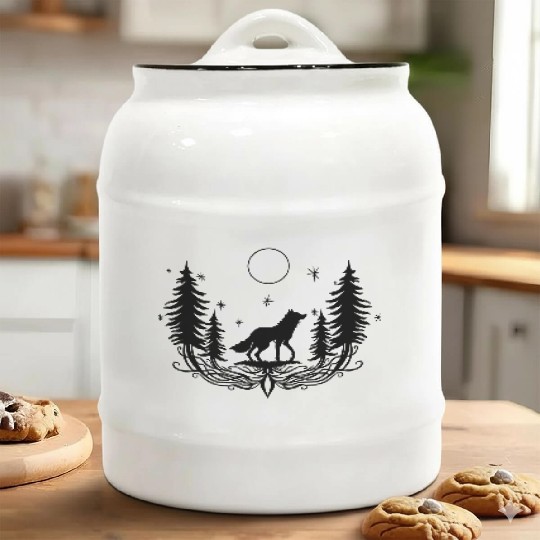 Wolf Forest Halloween Moon Fairy tale Ceramic Cookie Jars