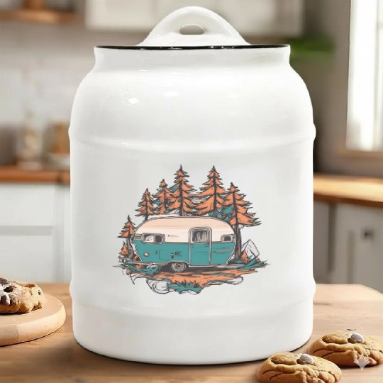 Camper / camping / Wildness / Tree / Forest Ceramic Cookie Jars