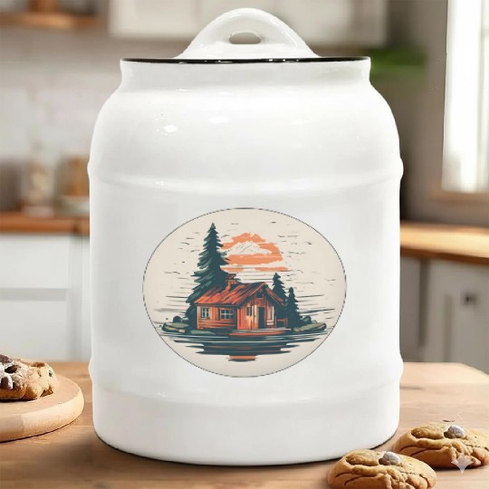House on the Lake / Forest / Wood / Water / Tree Ceramic Cookie Jars