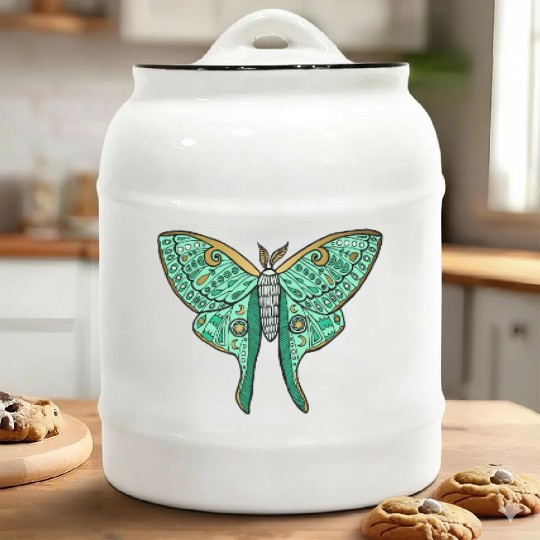 Luna Moth Green And Gold Ceramic Cookie Jars