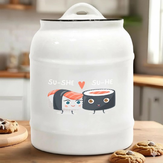 su-he su-she in love cute funny kawaii sushi lover Ceramic Cookie Jars