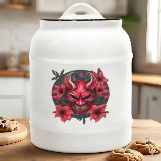 Hannya Red Lily Ceramic Cookie Jars