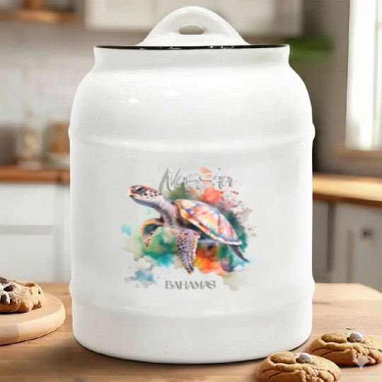 Bahamas Seat Turtle Bahamian Flag Beach Great Shar Ceramic Cookie Jars