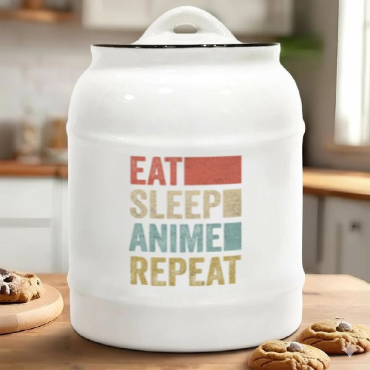 Vintage Retro Eat Sleep Anime Repeat Gift Funny Ceramic Cookie Jars