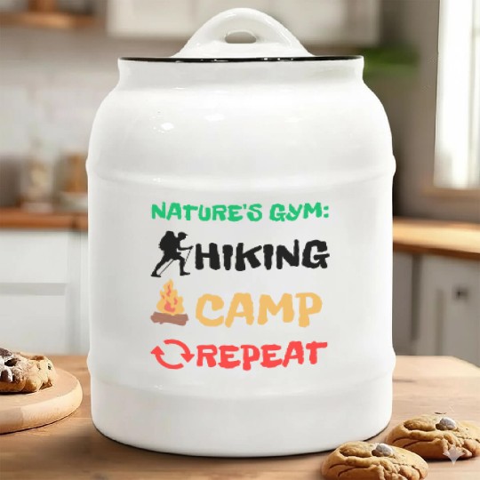 Nature's Gym: Hiking Camp Repeat Camping Hiking Ceramic Cookie Jars