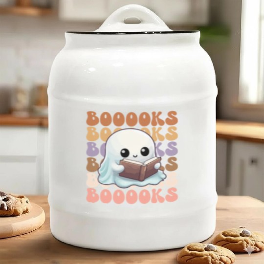 Cute Ghost Reading Books | Booooks | Funny Ceramic Cookie Jars