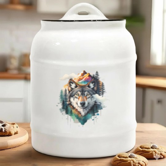 Majestic Mountain Wolf Nature Inspired Artwork Ceramic Cookie Jars