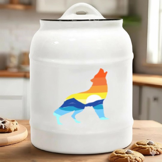 Camping Hiking Retro Mountains Outdoors Camp Wolf Ceramic Cookie Jars