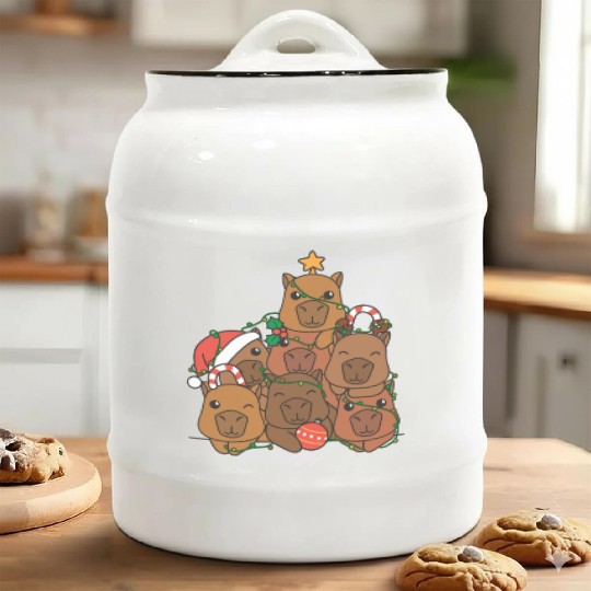 Capybara Christmas Tree Funny Animal Christmas Ceramic Cookie Jars