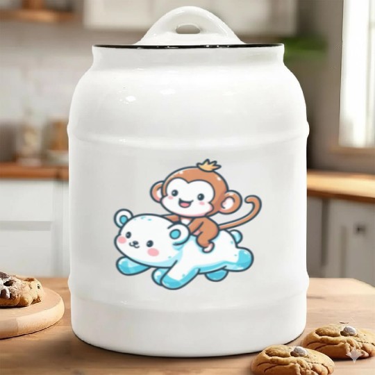 Polar Bear Cute Monkey Companion Ceramic Cookie Jars