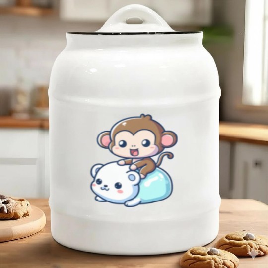 Polar Bear Cute Monkey Companion Ceramic Cookie Jars