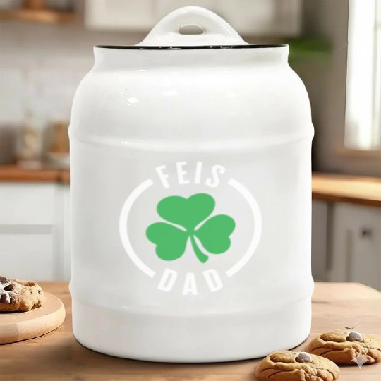 Father Ceramic Cookie Jars, Feis Dad Three Leaf Clover Lucky