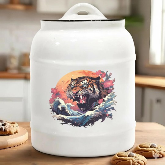 Tokyo Asia 80s Japanese Retro Tiger Ceramic Cookie Jars