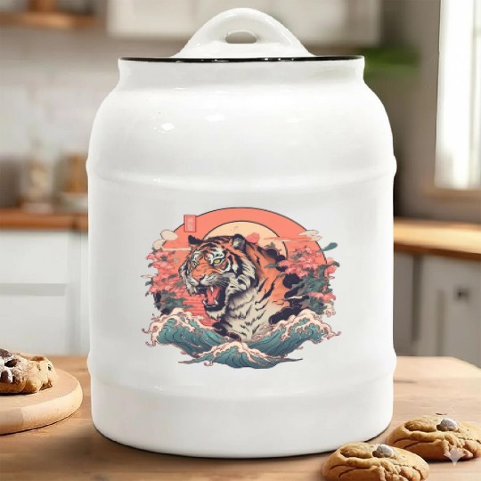Tokyo Asia 80s Japanese Retro Tiger Ceramic Cookie Jars