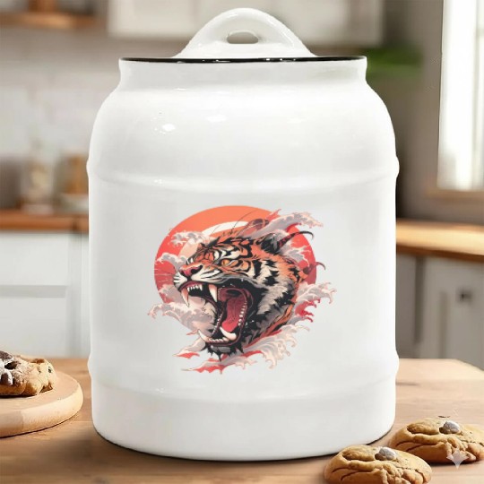 Tokyo Asia 80s Japanese Retro Tiger Ceramic Cookie Jars