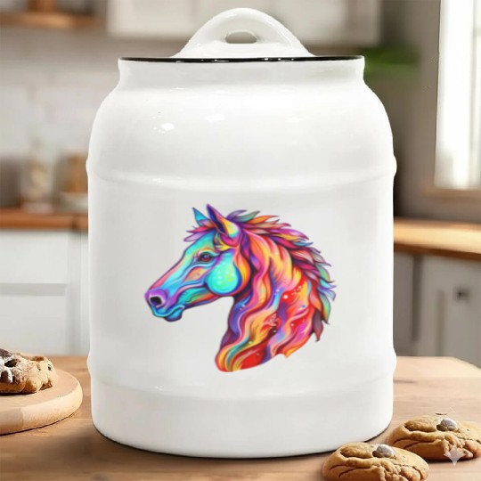 Psychedelic Horse Head Gallop Equine Equestrian Ceramic Cookie Jars