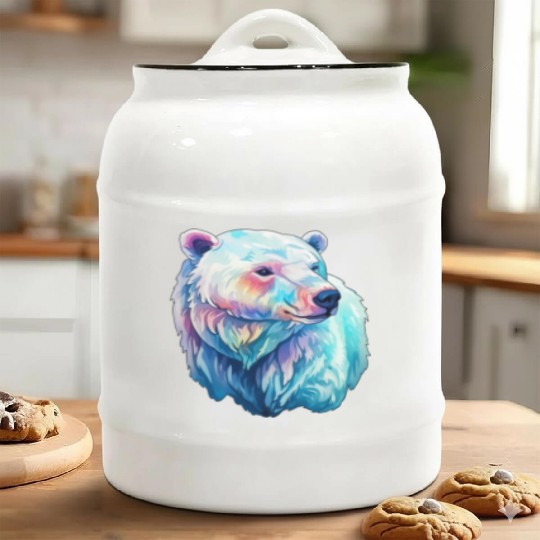Polar Bear Roar in Winter Wonderland Watercolor Ceramic Cookie Jars
