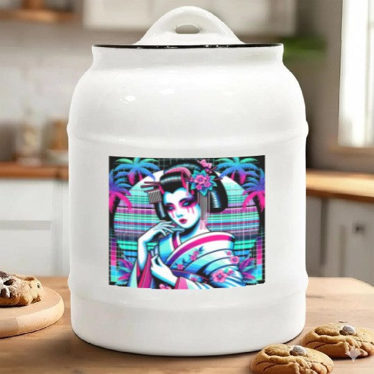 Japan Geisha Retrowave Synthwave Cyberpunk Ceramic Cookie Jars