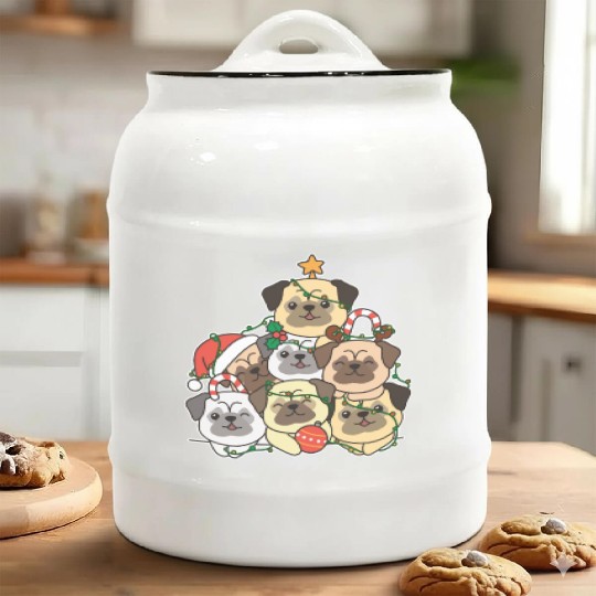 Pug Christmas Tree Funny Animal Christmas Ceramic Cookie Jars