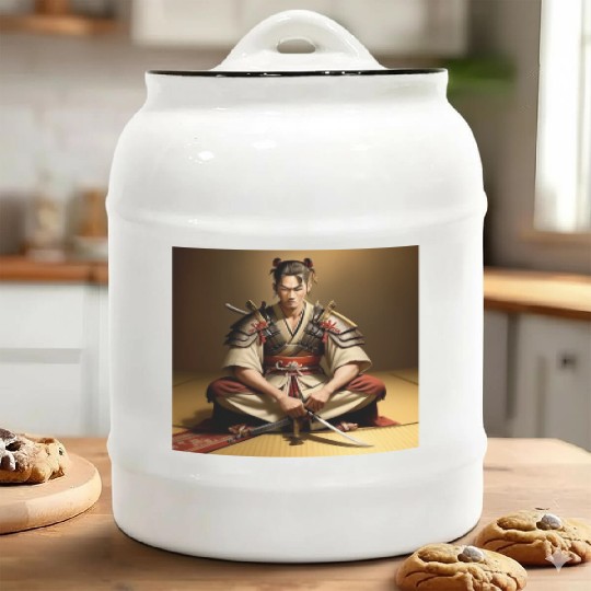 A Serious Samurai Ceramic Cookie Jars