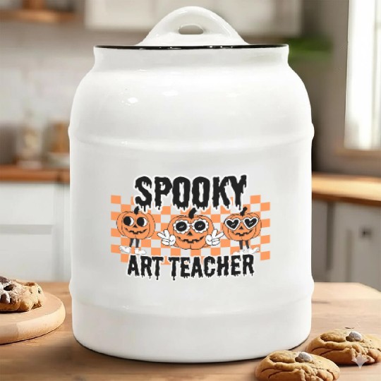 Halloween Spooky Art Teacher Ceramic Cookie Jars