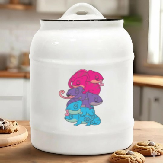 Androgynous Flag Pride Lgbtq Cute Chameleon Ceramic Cookie Jars