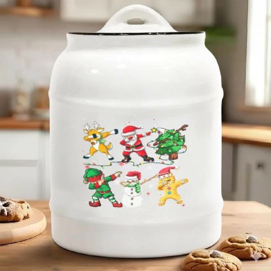 Dabbing Santa Elf Friends Christmas Boys Girls Men Ceramic Cookie Jars