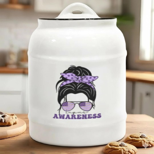 In May We Wear Purple Retro Lupus Awareness Month Ceramic Cookie Jars