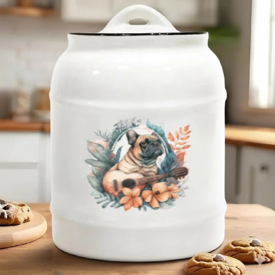 French Bulldog |Aloha Ukulele Hawaii Guitar Funny Ceramic Cookie Jars