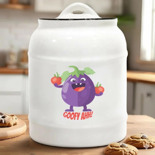 Eggplant Tomato Party Goofy Ahh Ceramic Cookie Jars