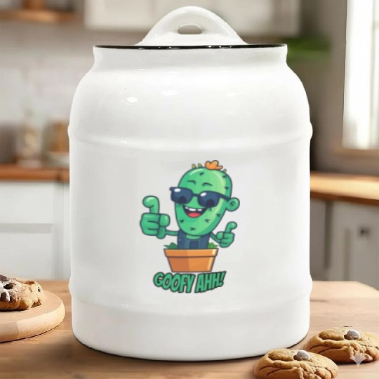 Fun Cactus Character Goofy Ahh Ceramic Cookie Jars