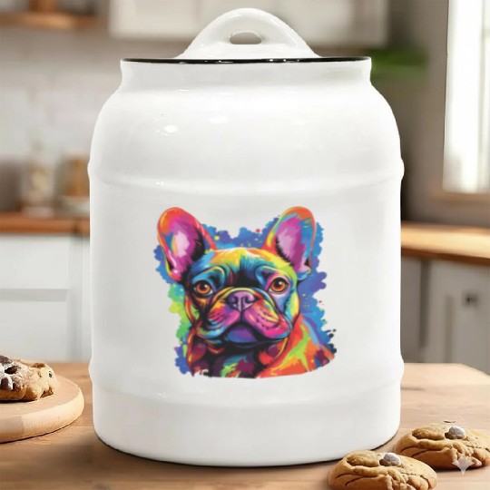 Watercolor Colorful French Bulldog Ceramic Cookie Jars