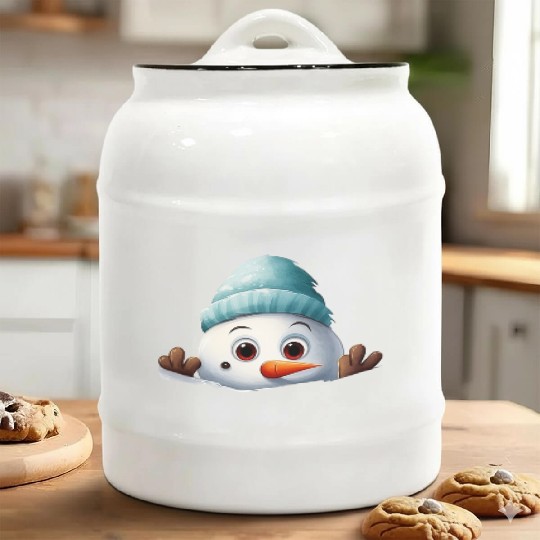 Snowman Christmas watercolor Santa hat Ceramic Cookie Jars