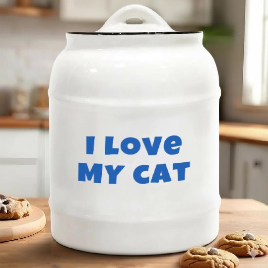 I LOVE MY CAT in Blue (Gift for Cat Owner) Ceramic Cookie Jars