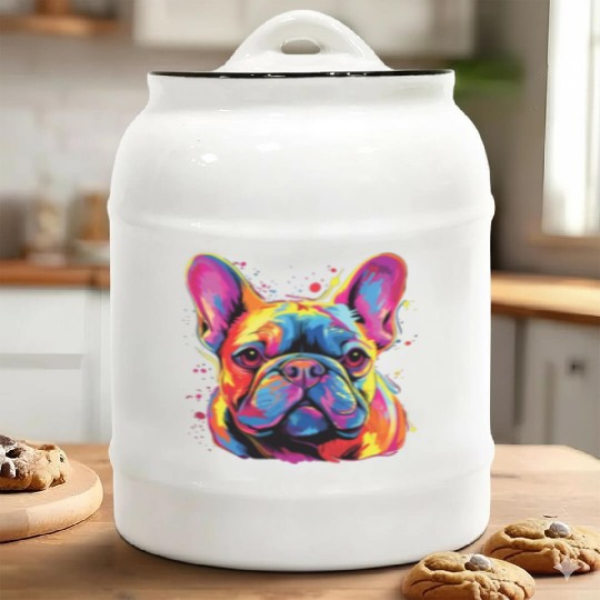 Watercolor Colorful French Bulldog Ceramic Cookie Jars