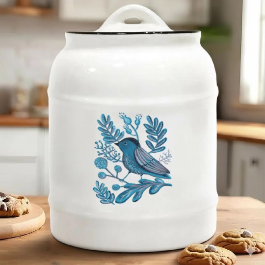 Folk Blue Bird Ceramic Cookie Jars
