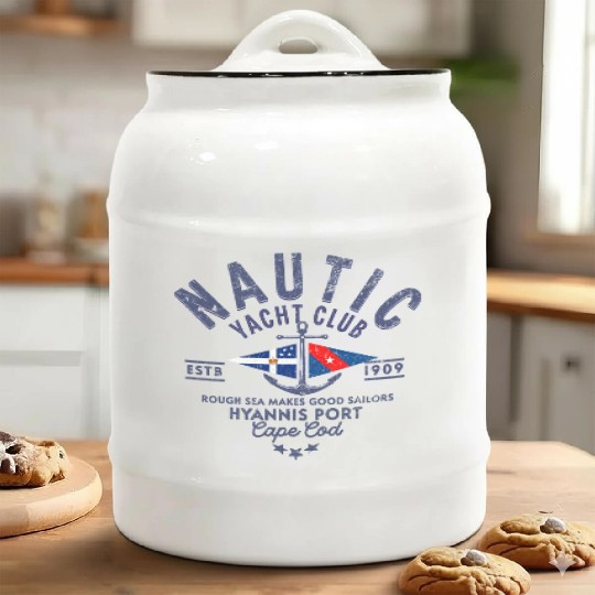 Nautic Yacht Club Emblem Design Ceramic Cookie Jars